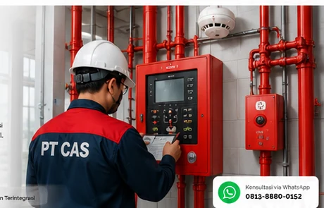 Panel fire alarm dan instalasi sistem proteksi kebakaran di bangunan komersial